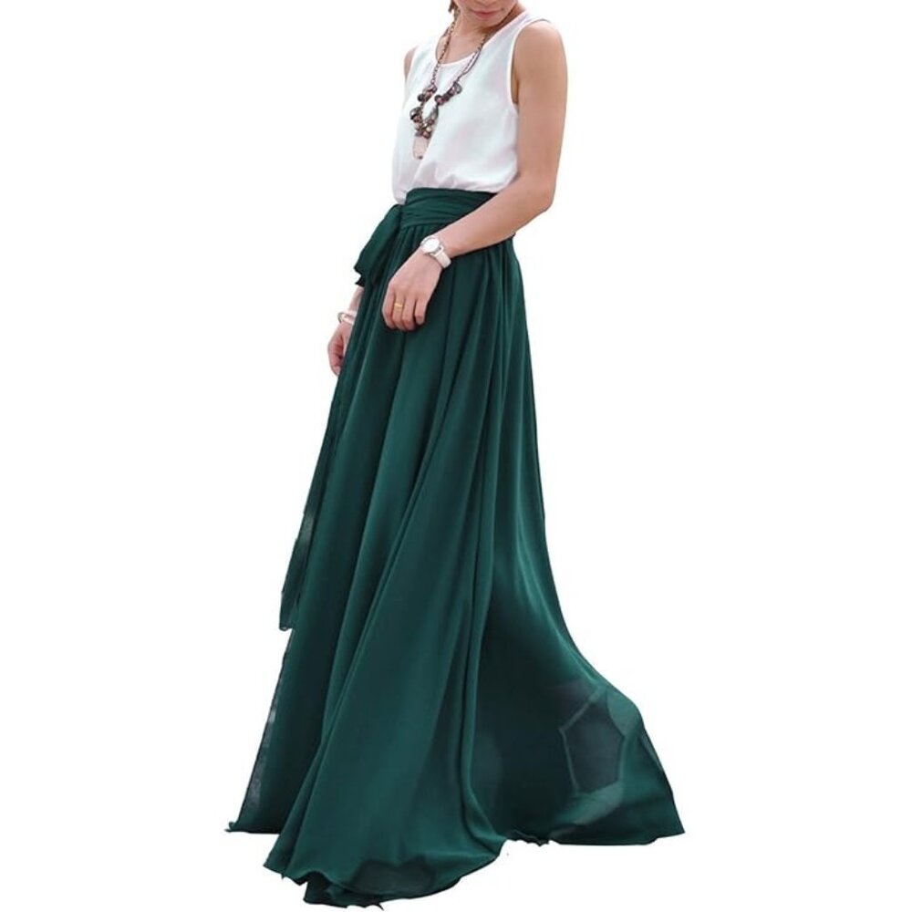 **SOLD** Boho Chiffon Green Maxi Skirt with Sash